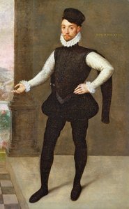 Retrato de cuerpo entero de un caballero con un jubón negro